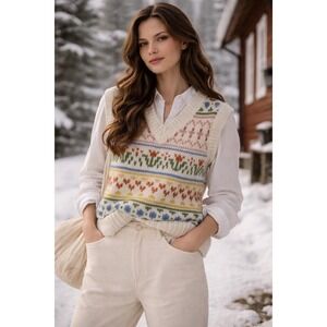 Samsoe Samsoe Sweater Vest Womens S Fair Isle Wool Blend Nordic Indie Sleaze